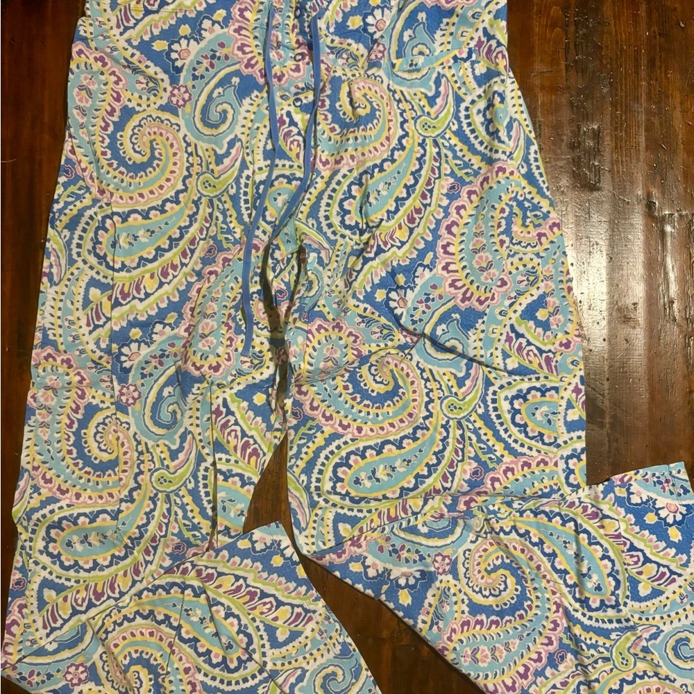 Vera Bradley Multicolor Paisley Pants Pajamas PJ’s blue white fall winter Size M - Picture 2 of 5